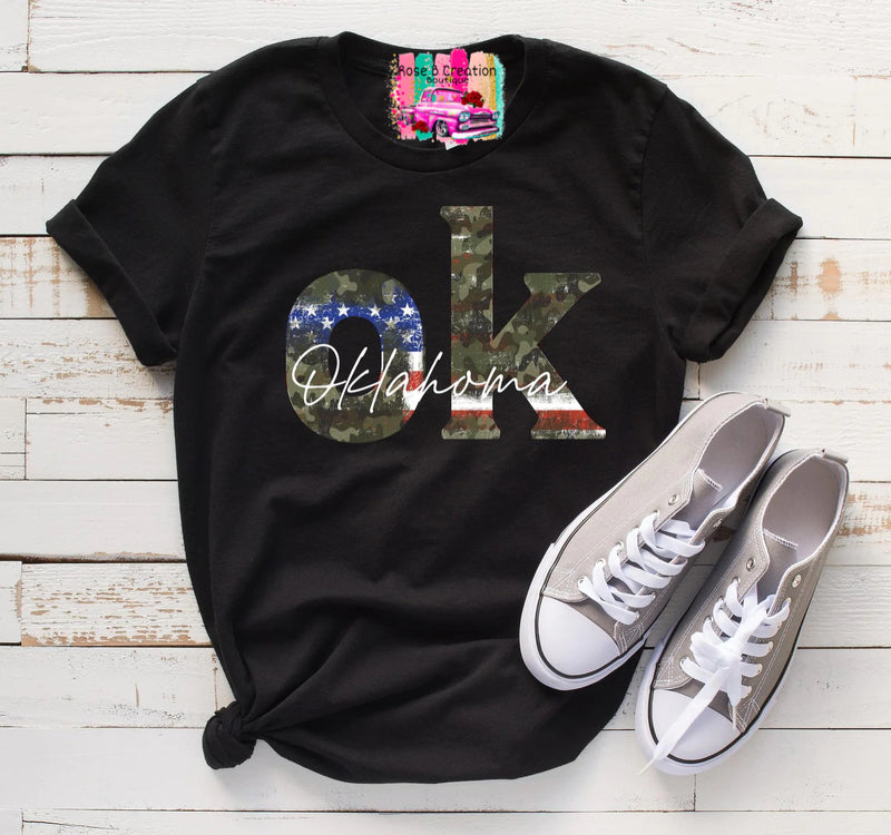 OK, Oklahoma Camo Flag Tee